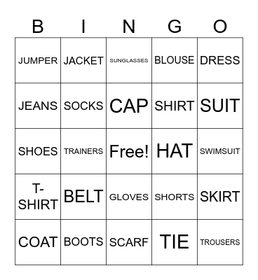 CLOTHES BINGO Card