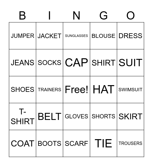 CLOTHES BINGO Card