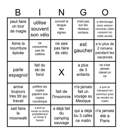 Bingo humain Bingo Card