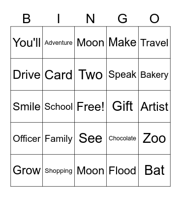 English Bingo Card
