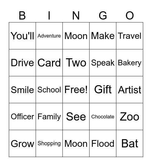 English Bingo Card