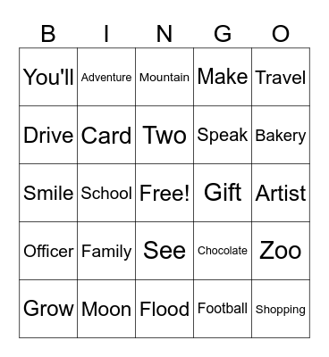 English Bingo Card