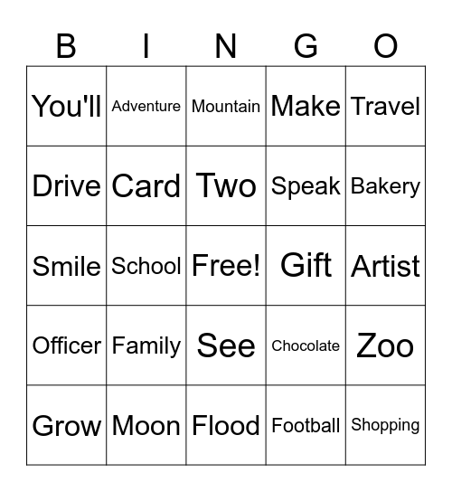 English Bingo Card