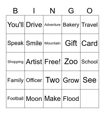 English Bingo * Bingo Card