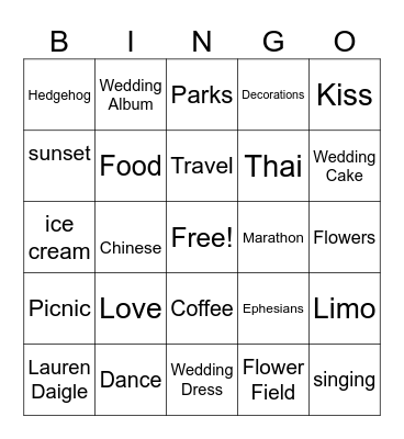 Joelle's  Bridal Shower Bingo Card