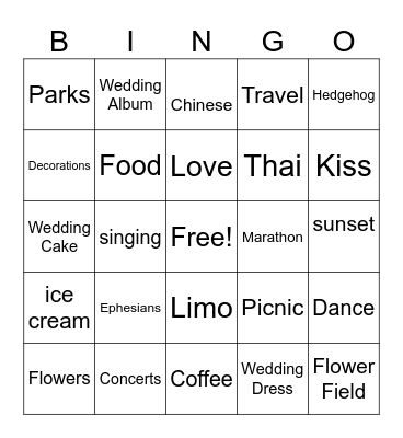 Joelle's  Bridal Shower Bingo Card
