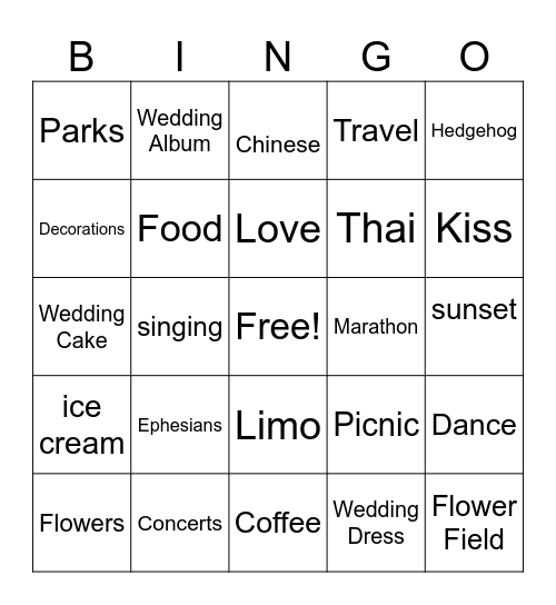Joelle's  Bridal Shower Bingo Card