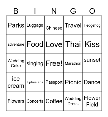 Joelle's  Bridal Shower Bingo Card