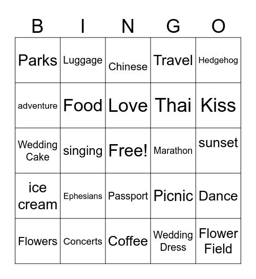 Joelle's  Bridal Shower Bingo Card