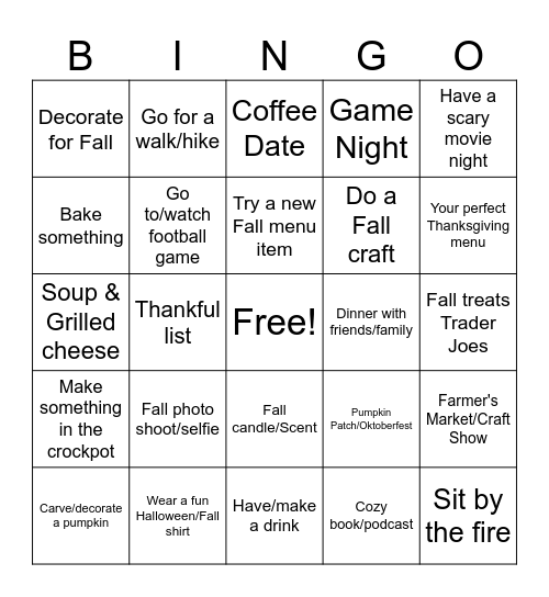 FALL FUN (10/22-12/21) Bingo Card