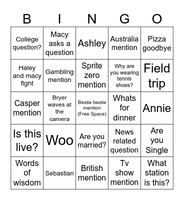 Carney Bingo Card