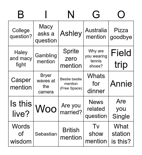 Carney Bingo Card
