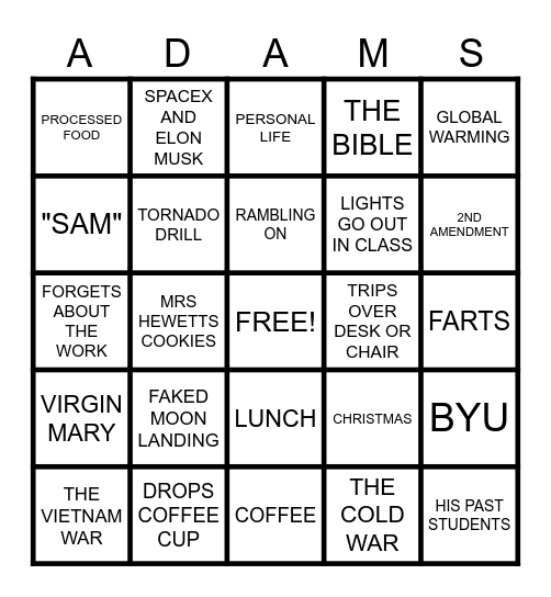 Tom... Adams... Bingo Card