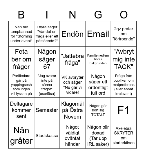 NOVEM DEBATT BINGO Card