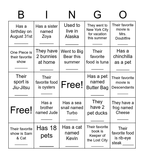 Room 5 (Hint: fun facts from our interviews) Bingo Card
