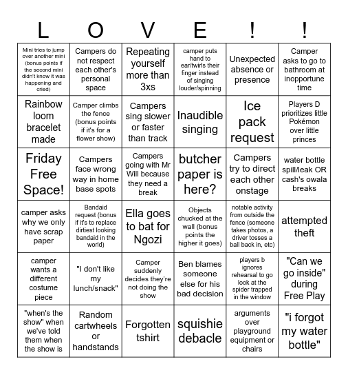 The Little Prince Bingo Card