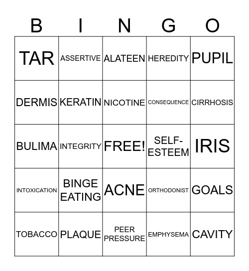 HEALTH Bingo Card