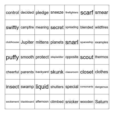 G3 Galaxy Week C Phonics Fall 2026 Bingo Card