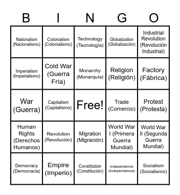 World History Preview Bingo Card