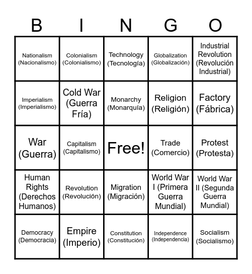 World History Preview Bingo Card