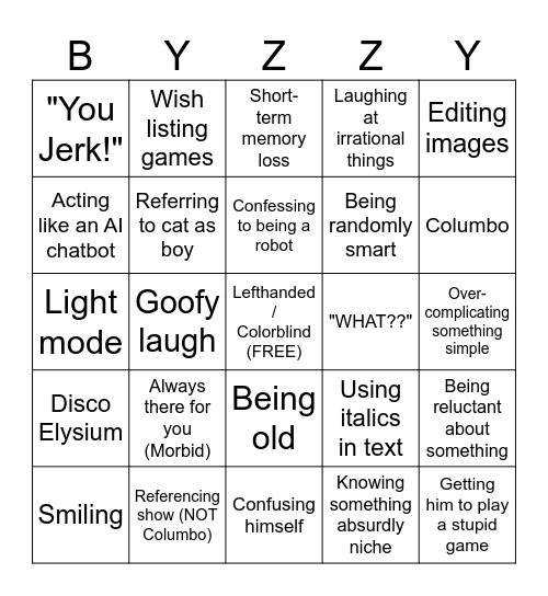 Byzzingo Bingo Card