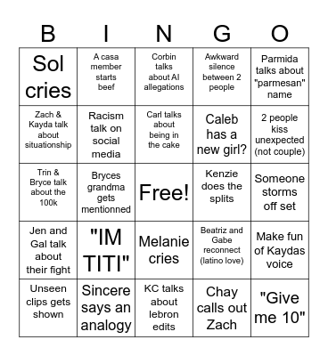 LOVE ISLAND S8 Bingo Card