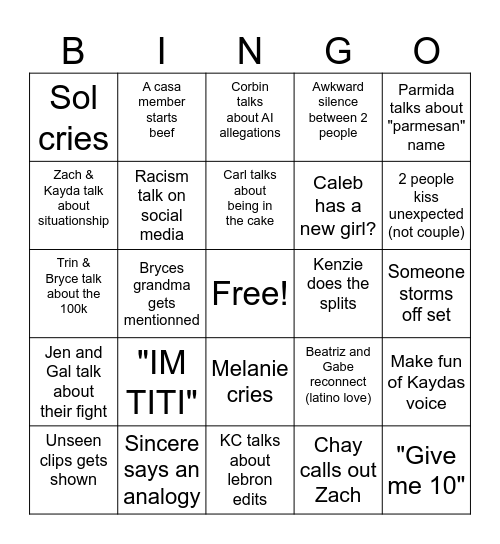 LOVE ISLAND S8 Bingo Card