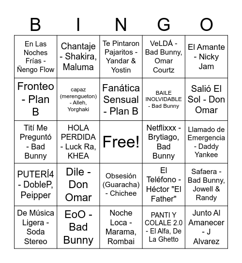 Musiccc Bingo Card