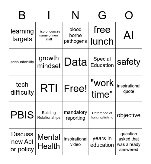 Welcome Back! Bingo Card