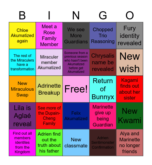 Miraculous Bingo Card