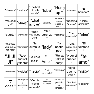 Bingo Musical Bingo Card
