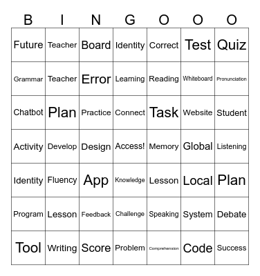 AI & English Language Learning Bingo Card