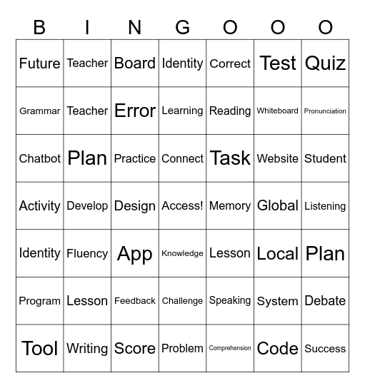 AI & English Language Learning Bingo Card