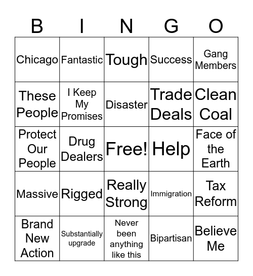 Trump: "Dear Congress ..." Bingo Card