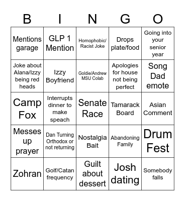 Shabbat Bingo Card