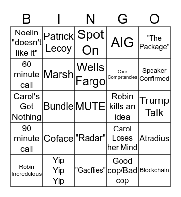 Staff Call Bingo Card