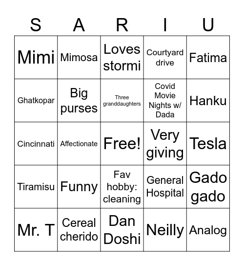 Sariu Ba's Bingo Card