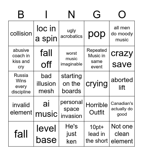 2026 Figure Skating (J)GP Bingo Card