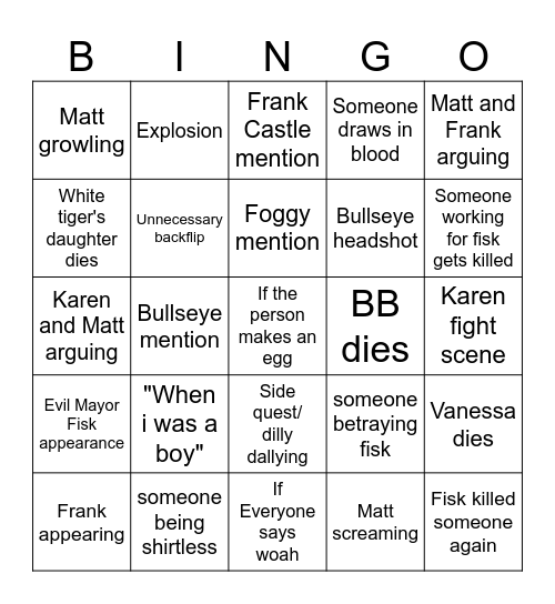 What will happen this episode Bingo Card