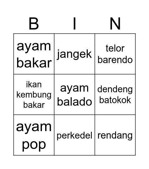 Untitled Bingo Card