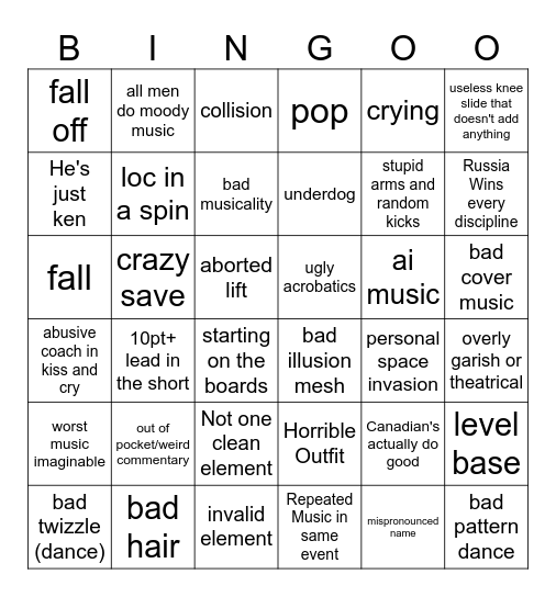 2026 Figure Skating (J)GP Bingo Card