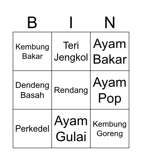 Untitled Bingo Card