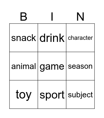 Which ______ do you like best? Bingo Card