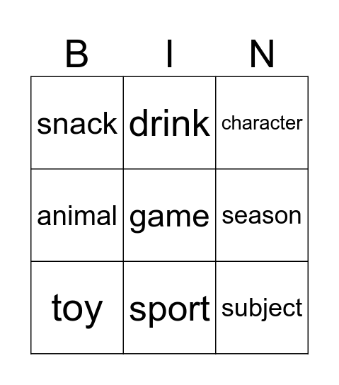 Which ______ do you like best? Bingo Card