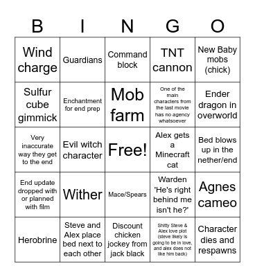 Minecraft Movie 2 Bingo Card