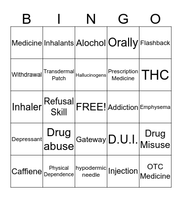 Tobacco & Drugs Bingo Card