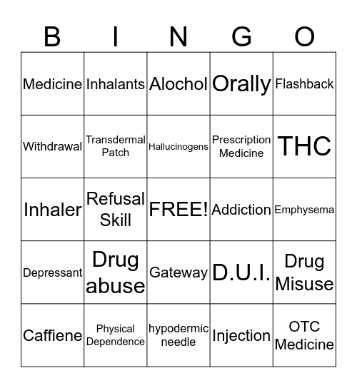Tobacco & Drugs Bingo Card