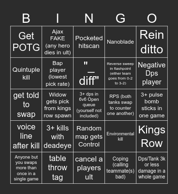 Ow 6v6 open queue bingo Card