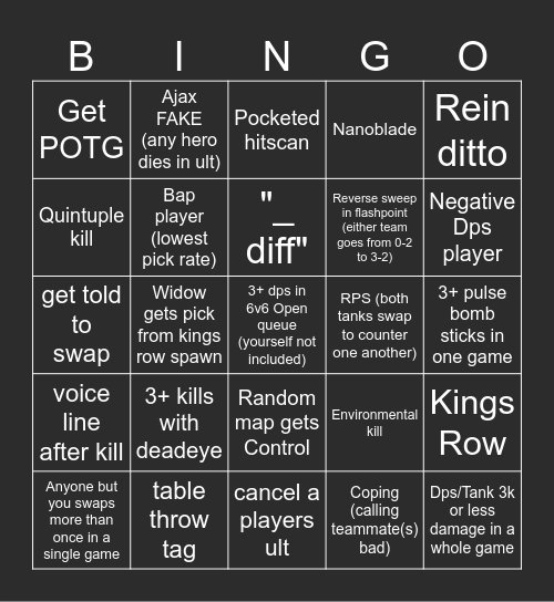 Ow 6v6 open queue bingo Card