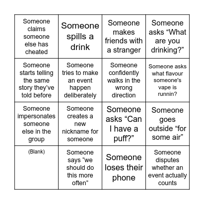 VGF PUB CRAWL BINGO Card
